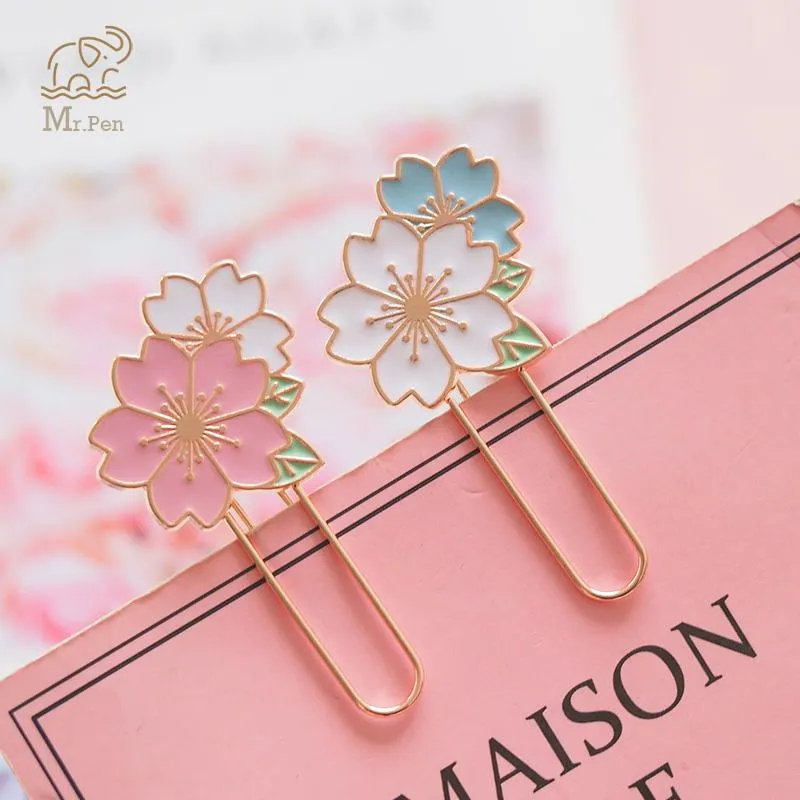 Bookmark 2 stks Cherry Blossoms Paper Clip Promotionele Geschenken Kawaii Briefpapier Metalen Sukura Boek Marker School Office Supply