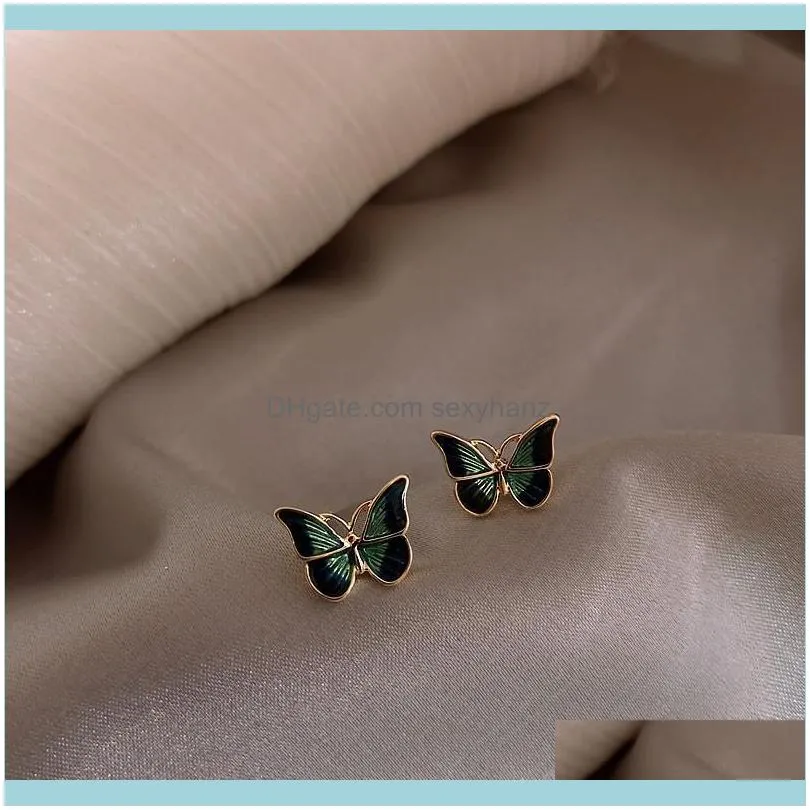 Lovely Gold Color Alloy Crystal Butterfly Earring-stud Fashion Shell Enamel Animal Earring Jewelry Gifts for Women