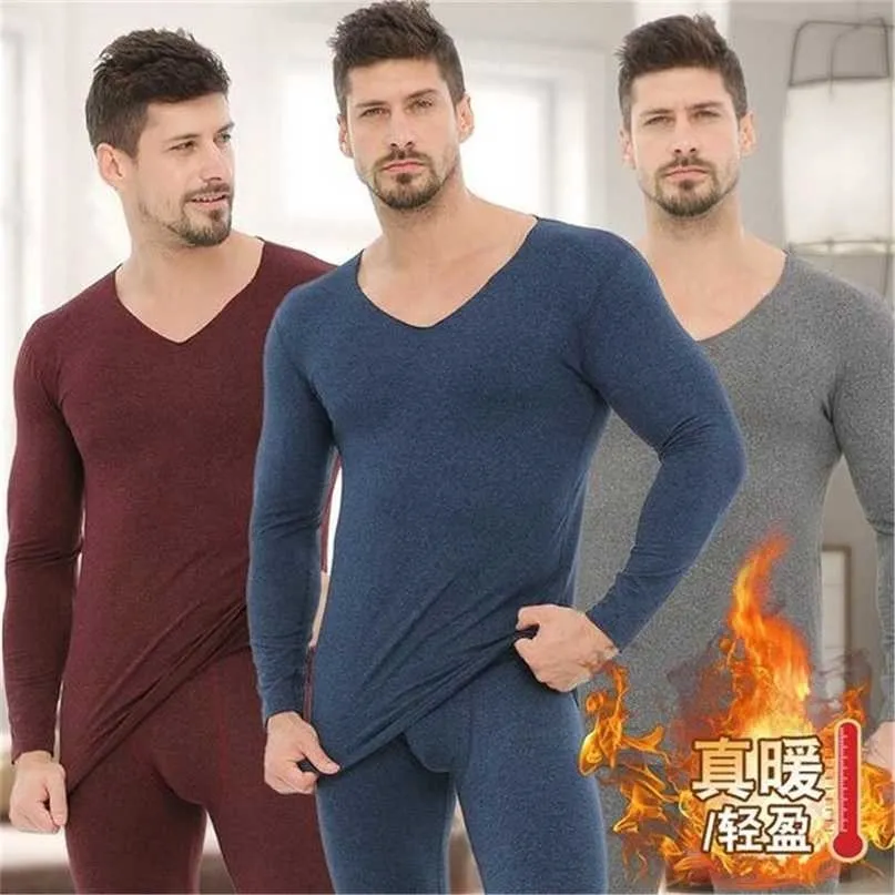 Sous-vêtement thermique hommes femmes automne hiver Long Johns hommes sous-vêtement thermique ensemble col en v sans couture sous-vêtements grande taille 211217