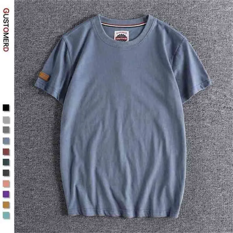 Gustomerd Lato 100% Bawełna Koszula dla mężczyzn Casual O-Neck -Shirt Wysokiej jakości Soft Feel and Daily Shirts 210716