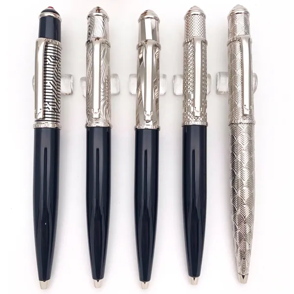 CR Quality Classic Style Luksusowy ballpoint Pen Silver and Black Barrel z numerem seryjnym Pisanie gładkich wkładów prezentowych Plush PO266P