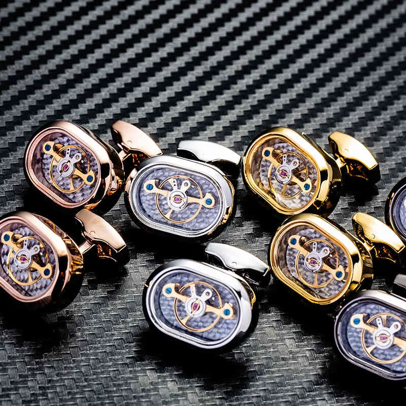 KFLK 패션 셔츠 CUFFSLINKS 망 브랜드 시계 TOURBILLON 무브먼트 기계 커프스 링크 버튼 남성 고품질 손님