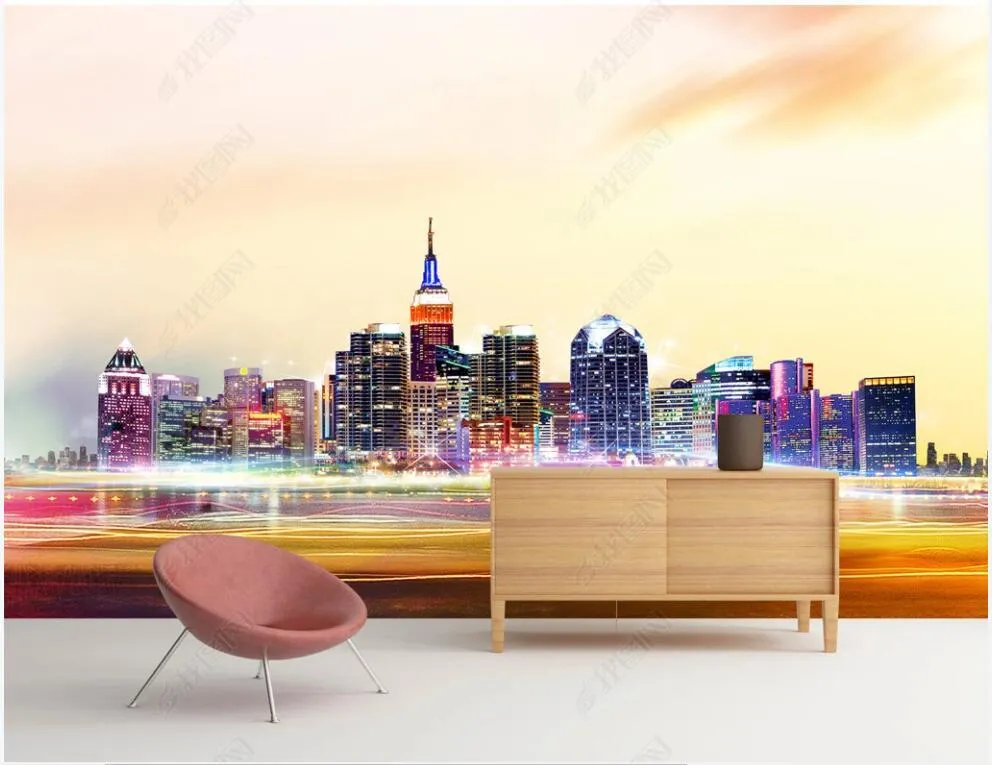 Bakgrundsbilder anpassade väggmålning 3d Po tapet Färgglada moln City Night View Road Living Room för väggar i rullar heminredning