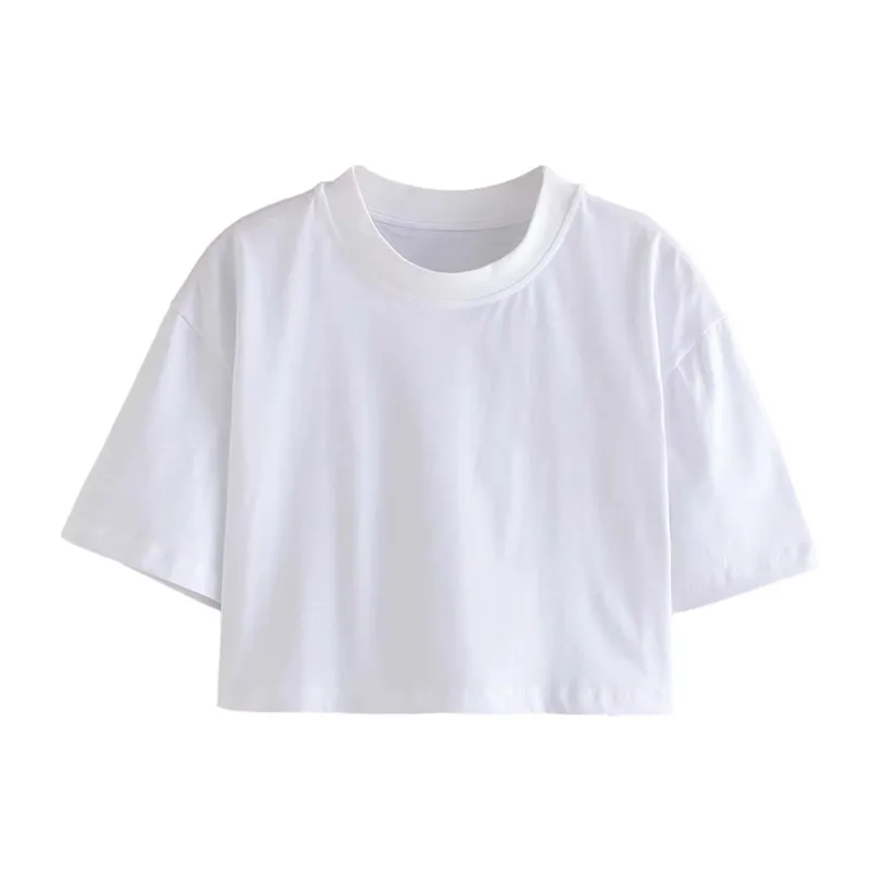 Casual Women O Neck High Waist T-shirt sommar mode damer kontor solid färg kvinnlig kort 210515
