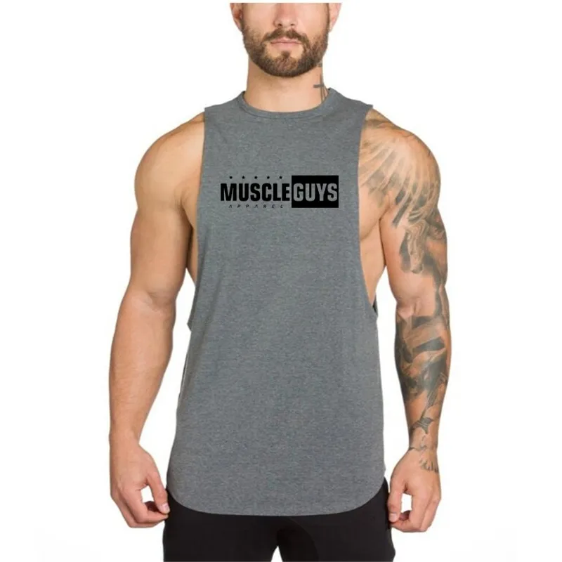 Muscleguysファッションフィットネス服男性ノースリーブシャツコットンジムストリンガータンクトップトレーニングボディービルビルベストスポーツウェアTEES 210421
