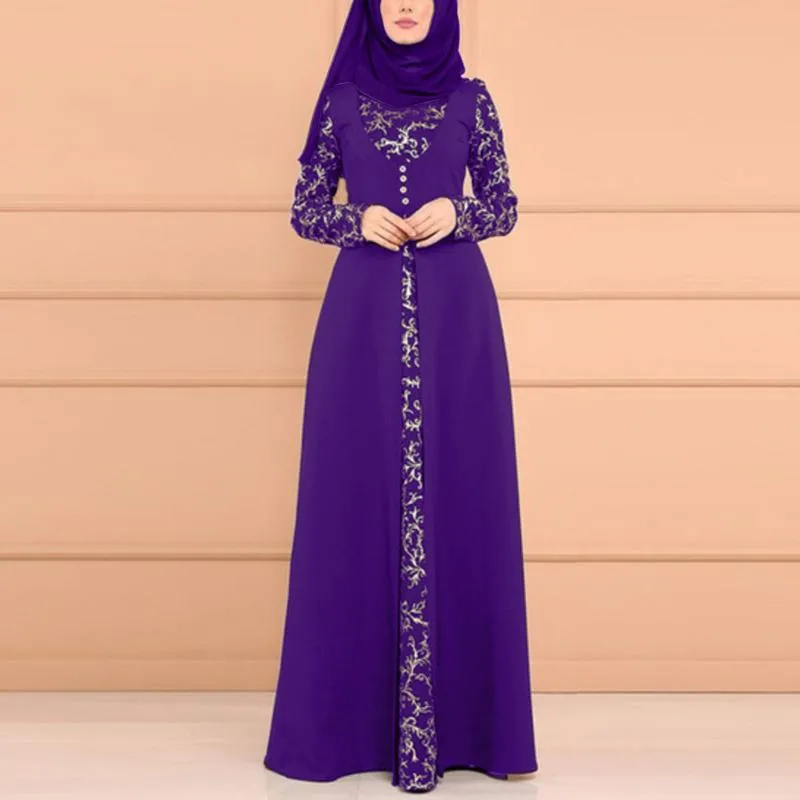 Casual Jurken Dames Moslim Jurk Volledige Cover Gebed Kaftan Arabische Jilbab Abaya Islamitische Kant Stiksels Dresshijab Vestido Robe Musulman R5