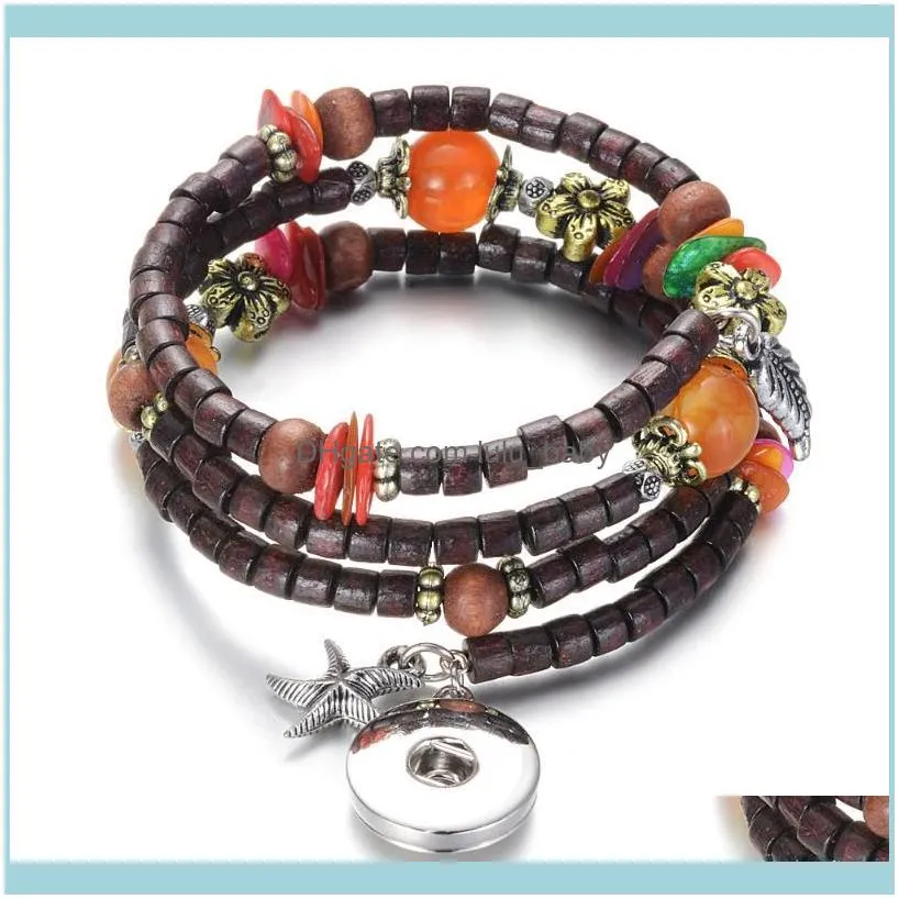 Charm Bracelets 10PCS/Lot Wholesale Vocheng Wood Snap Bracelet 8 Colors Interchangeable Fit 18mm NN-710*101