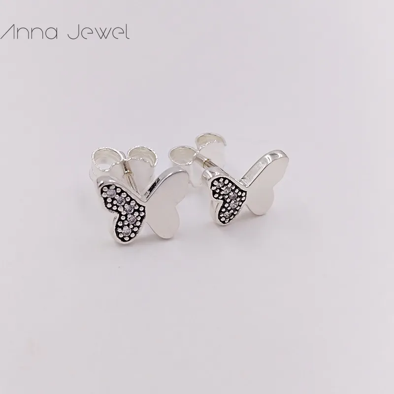 Varmdesigner Smycken Autentisk 925 Sterling Silver Butterfly Stud Örhängen Pandora Örhängen Lyxiga kvinnor Alla hjärtans dag födelsedagspresent