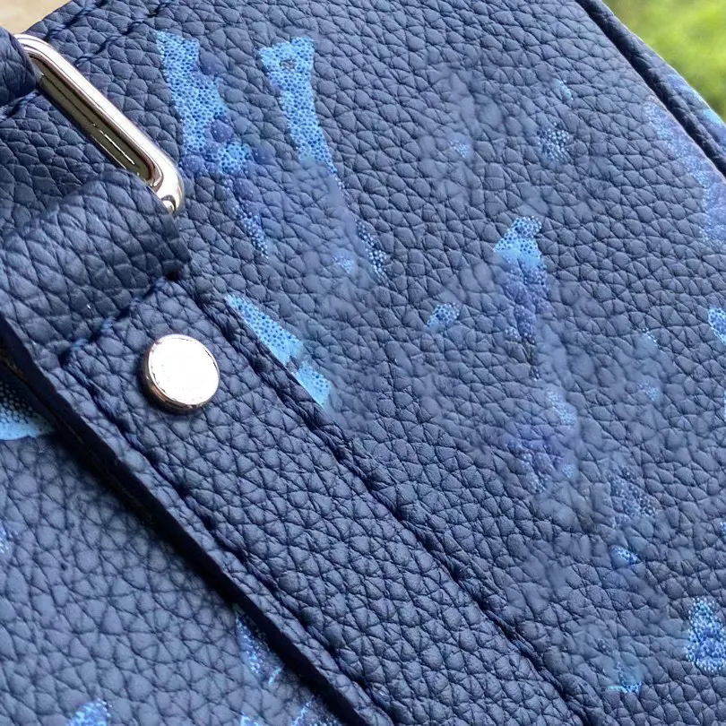 Blue Ink Watercolor Trio Grain Leather Mens Trio Messenger