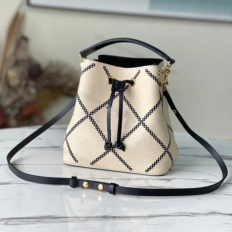 Neonoe Cream Mini Bucket Bag Soft Full Leather Grained Calfskin Quilted Liner Printed Embossed Embroidered Floral One Shoulder Crossbody Bag 46023 46029 26cm L208 From 381 67 DHgate