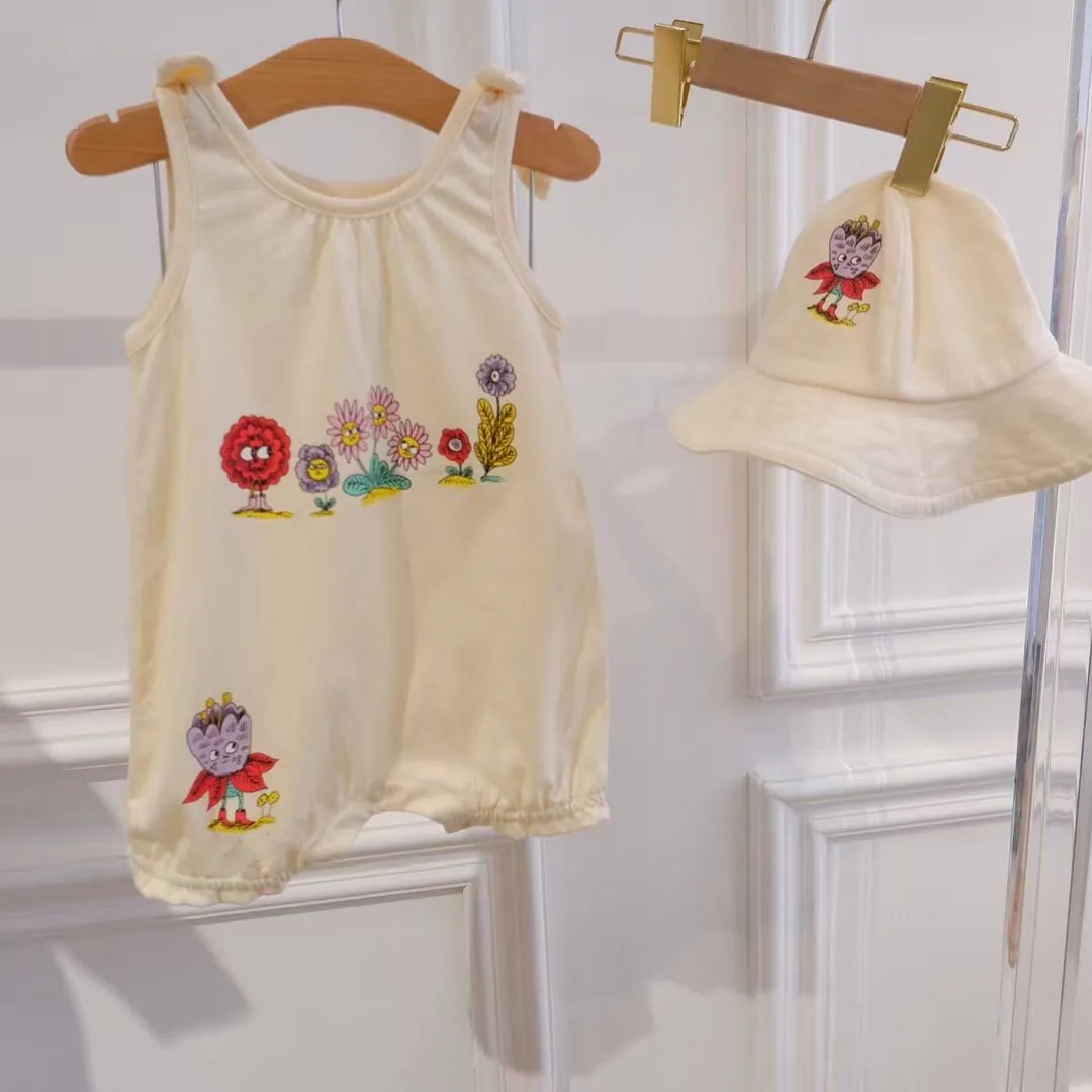 Bebek Kız Yaz Tulum Şapka Kızlar Ile Sevimli Fırfır Backless Tulumlar Bebek Pamuk Kısa Kollu Kıyafetler Tek Parça Ilmek