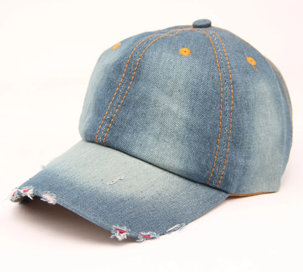 Mode tvättad denim krökt baseball cap vanlig blå jean hatt justerbar strapback för vuxna män kvinnor vår sommar höst vinter bomull cowboys solen visir 5 färger