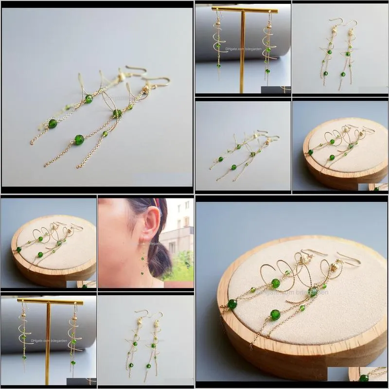 Lii Ji Genuine Diopside Spiral Earrings 925 Sterling Silver Handmade Drop Link Earrings Delicate Jewelry For Women Gift