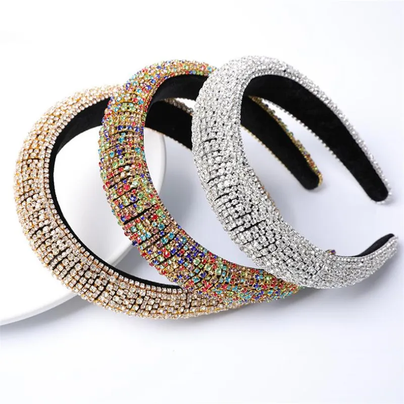 Fashion Rhinestone Padded Headband Tiaras and Crowns Jewelry Wedding Hoop Women Hairbands Girls Head Ornaments