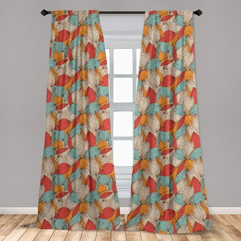Curtain & Drapes Autumn Curtains Doodle Art Style Mix Of Leaf Motifs In Retro Colors Romantic Season Theme Window For Living Room