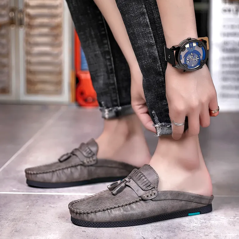 Sommer Quaste Halbe Schuhe für Männer Müßiggänger Slipper Marke Maultiere Handgemachte Mode Sandalen Slipon Mann Faul Schuhe Leder Hausschuhe
