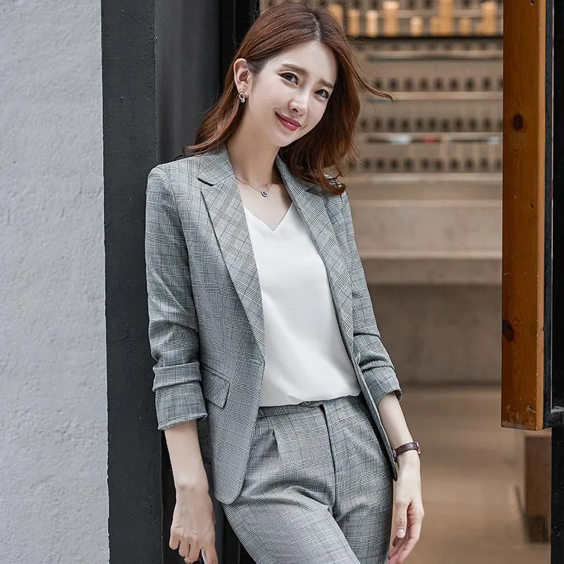 最安 レディーススーツブレザーヨーロッパファッション2ピースセットエレガントな女性スーツ21秋の市松模様のジャケットオフィス服高品質1358 販売通販 Ohrchadashbaltimore Org