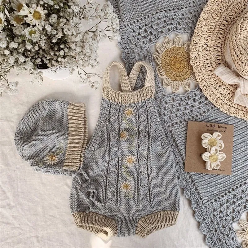 EnkeliBB Güzel Güzel Bebek Sonbahar Kış Kniting Romper Bebek Erkek Ve Kız Kış Giyim Gökkuşağı Daisy Onesie Vahşi Wawa 2609 Q2