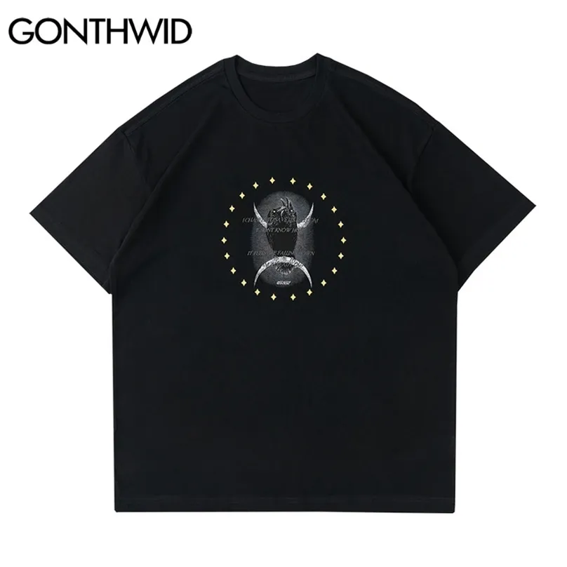 Übergroße T-Shirts Hemden Harajuku Crow Print Punk Rock Gothic T-Shirt Hip Hop Casual Lose Baumwolle Streetwear T-Shirt Tops 210602