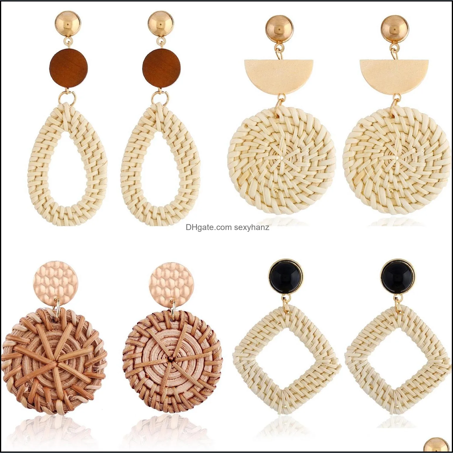 Restoring cane makes up Earring Exaggeration bamboo Stud rattan hand-woven Earrings Women Natural