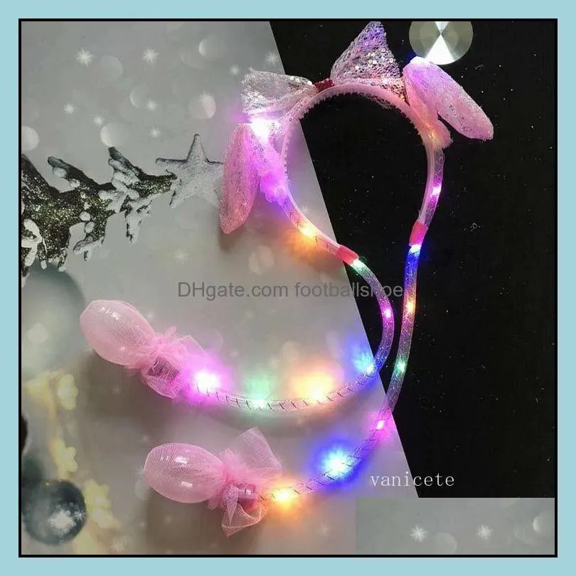 Christmas Sequin luminous Ear Moving Hat pinch will move the rabbit ear luminous hair hoop Hair AccessoriesT2I52796