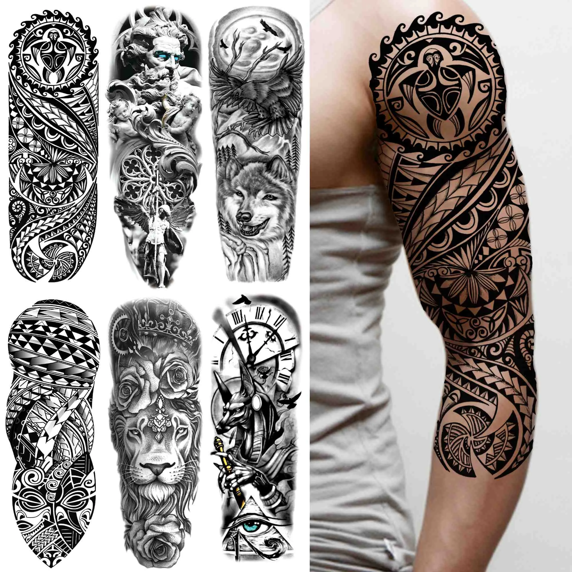 Temporary Tattoos For Men Guys Boys & Teens - Fake Half Arm Tattoos Sleeves  For Arms Shoulders Chest Back Legs Cross Skull Owl Clock Scorpion Rose  Realistic Waterproof Transfers 8 Sheets 8x6 Saturn