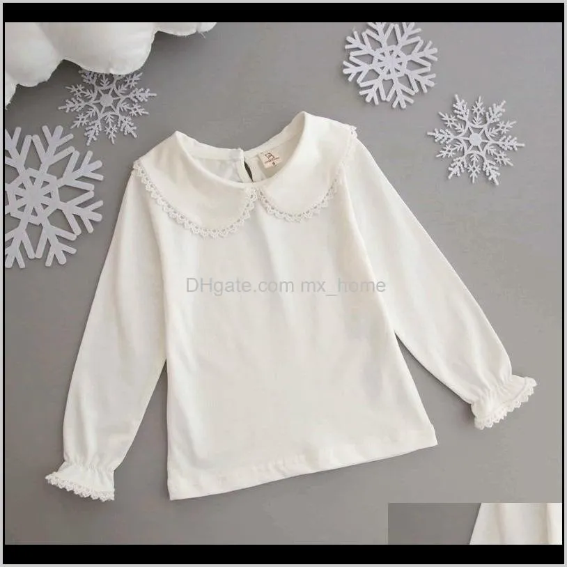 kids white shirts for baby girl long sleeve ruffle doll collar girls blouses autumn children school clothes toddler cute tops 210305