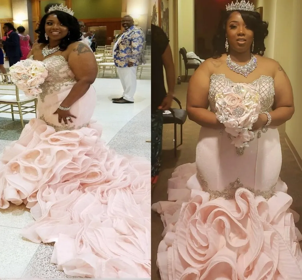 Blush pink plus hotsell size wedding dress