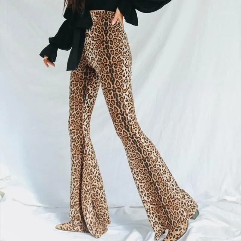 Damesbroek Capris Leopard Flare Vrouwen Herfst Winter Dikke Warm Hoge Taille Broek Elastische Slanke Straat Hipster Sexy Bellbottoms Casual