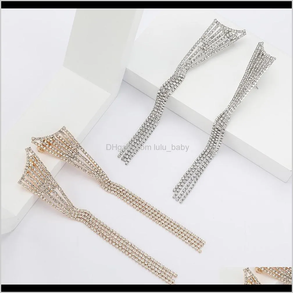 creative and personalized curtain-shaped claw chain alloy rhinestone diamond long tassel earrings female full diamond super fairy