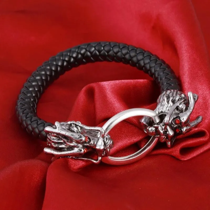 Bracelet Mode Dominatrice Conception En Cuir Tissage Chinois Dragon Bracelet Hommes Rock Party Locomotive Bijoux