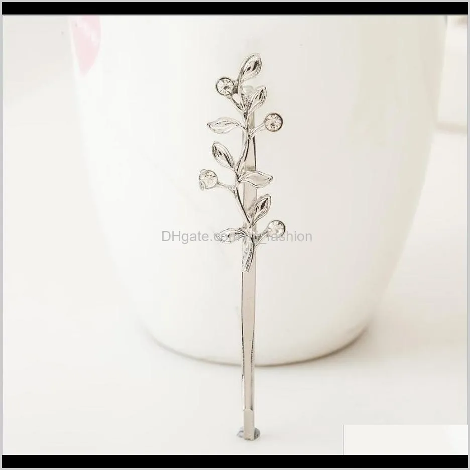 shape tree leaves with bird on branch resin diamond hairpin gold or silver plated for women girls hair clip 2331