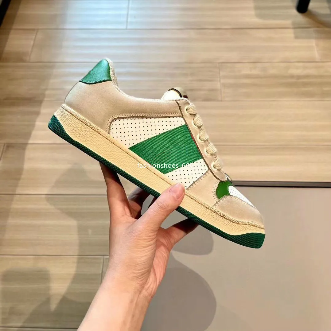 2021 Sapatos Femininos Clássicos Screener Mulher Suja Tênis Homem Casual Moda Couro com Cadarço Branco Masculino Design Sapato