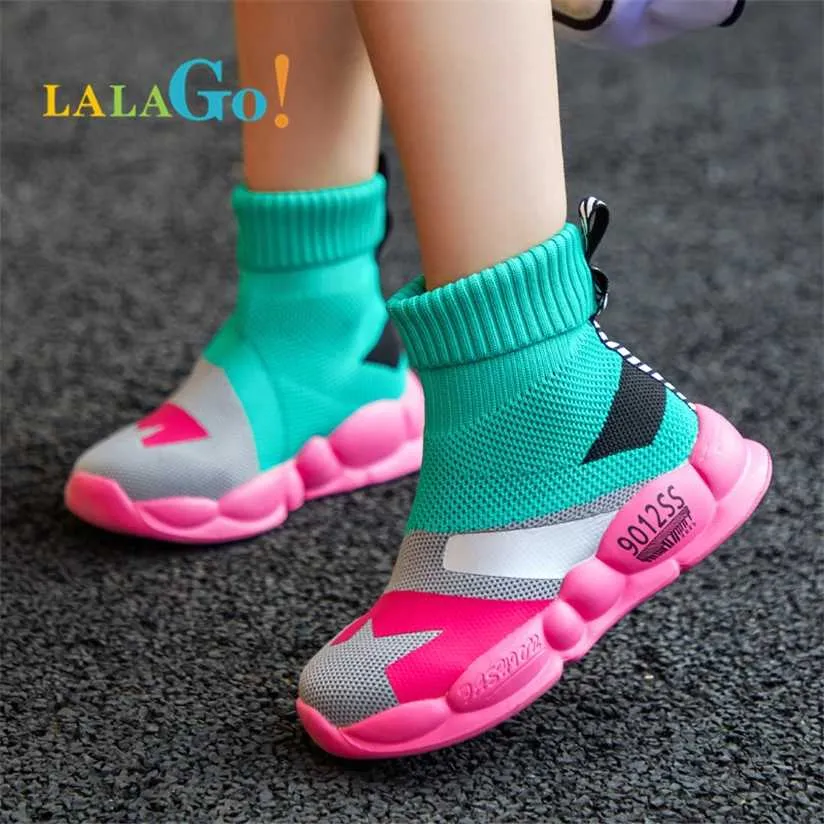 Bahar Çocuklar Kızlar için Sneakers Çocuk Rahat Ayakkabılar Kız Slip-On Nefes Çorap Spor 220117