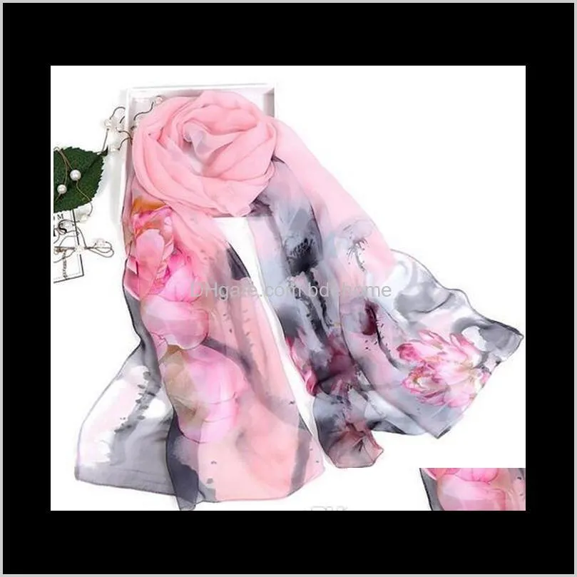 autumn femme silk scarves silk scarf scarf women floral lotus printing long soft wrap scarf ladies shawl veil gb254