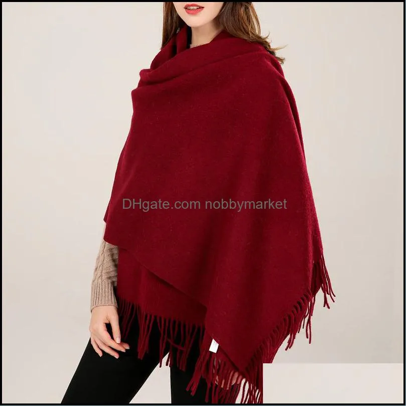 Sjaals Wraps Hoeden, Handschoenen Mode Aeserijen Vrouwen 100% Echte Wol Sjaal Rode Sjaal Winter Echarpe Grote Pashmina Tassel Cashmere Fool Soli