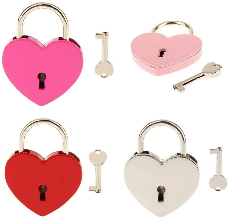 7 Colors Heart Shaped Concentric Lock Metal Mulitcolor Key Padlock Gym Toolkit Package Door Lock Building Supplies