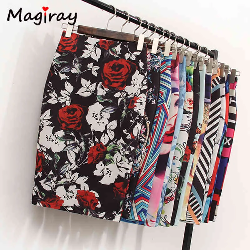 Magiray Floral Print High Waist Pencil Skirt Fashion Bodycon Skirts Womens Summer 2020 Knee Length Elastic Saia 23 Colors C574 X0428