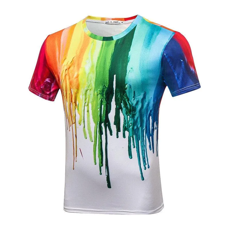 Camisetas para hombre, camiseta de verano con estampado 3D, camiseta informal de manga corta a la moda con salpicaduras de tinta, camiseta colorida avanzada