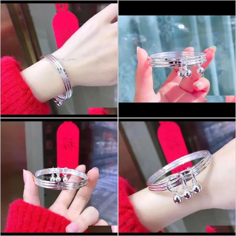 tanabata valentine`s day gift silver plated 999 fashion smooth sansheng iii closed bracelet girl with bell