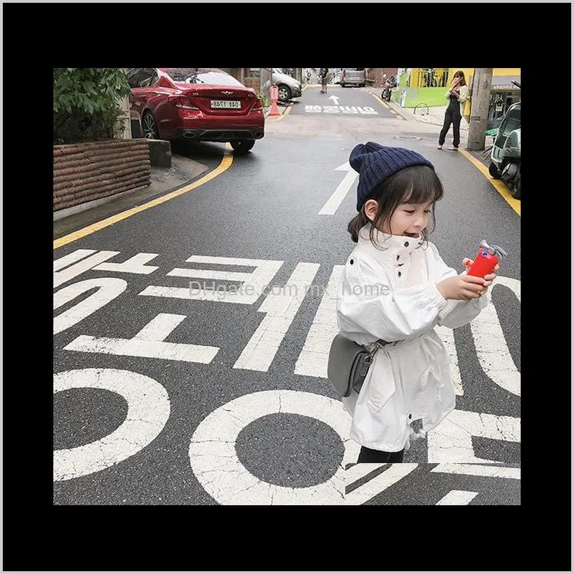 girls` outerwear tether windbreaker all-match coat children`s spring and autumn clothes new lapel mid-length tops 3-8 years old