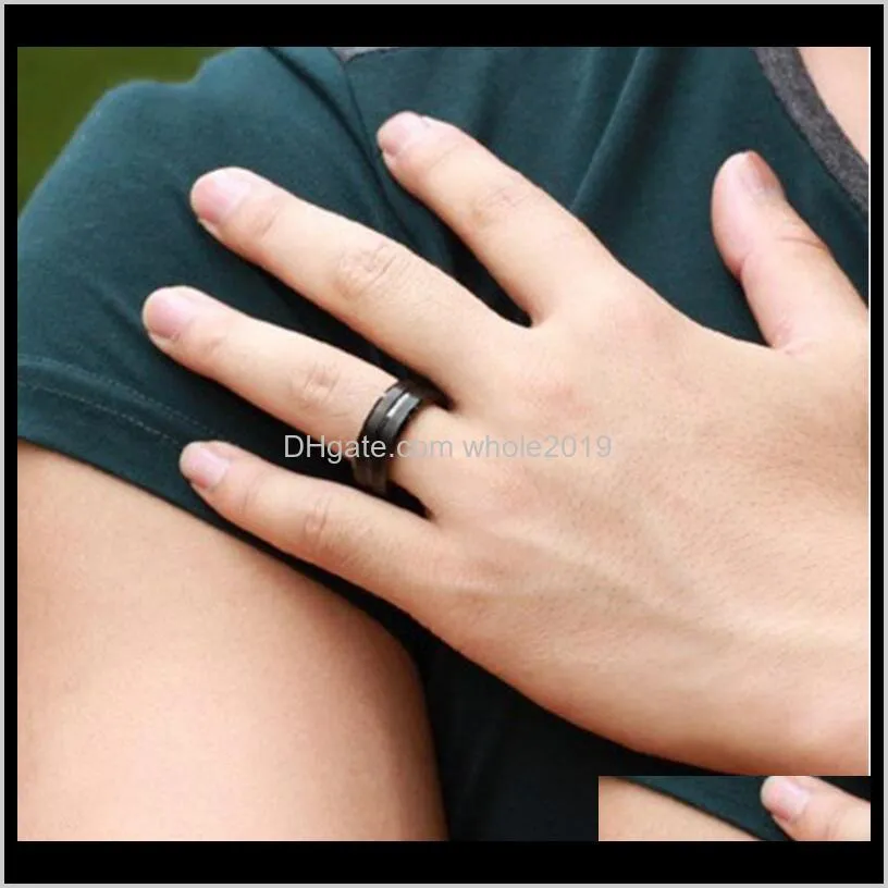 fashion men jewelry ring stainless steel jewelry tungsten ring men`s black silver trendy party metal rings