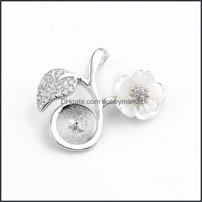 Pearl Pendant Settings White Shell Flower Leaf 925 Sterling Silver DIY Charm Pendants Mount 5 Pieces