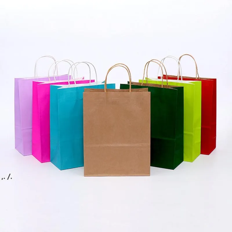 Shopping Bags Kraft Paper Multifunction High Quality soft colorful bag with handles Festival Gift Packaging 21x15x8cm DWE10660