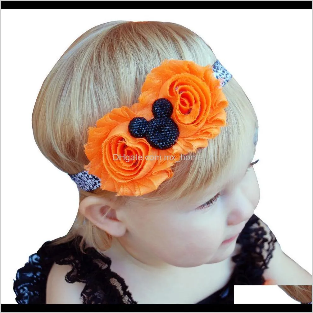 6 styles beautifu colors halloween dressing elastic children`s hairbands knot rabbit ears head flowers 3pcs suits headbands