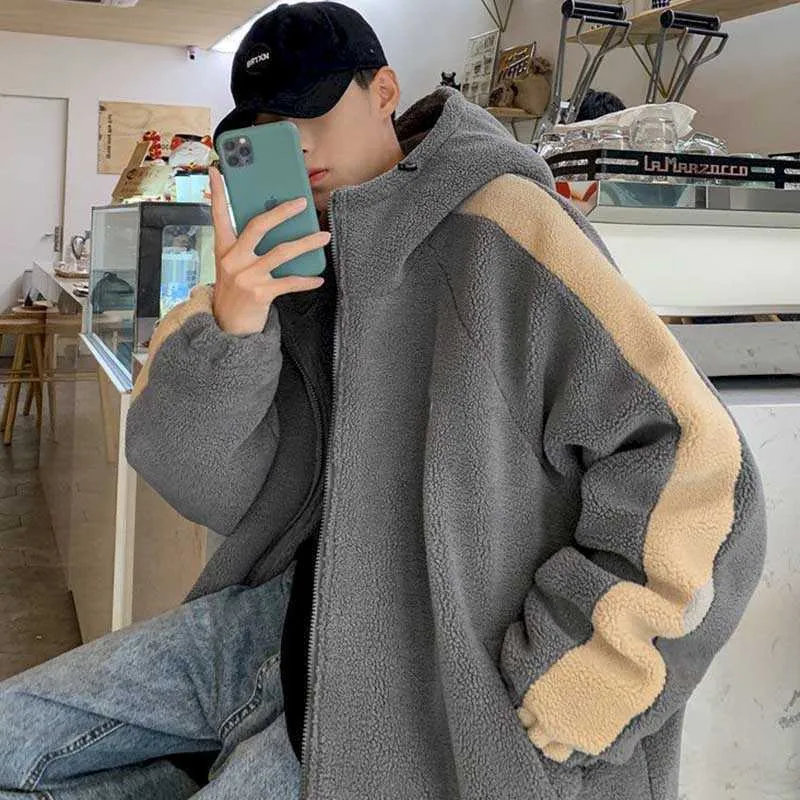 Hong Kong Style Cotton Coat Jacket Lamb Plush Mäns Vinter Koreansk version av den lösa trenden Male Youth 210526