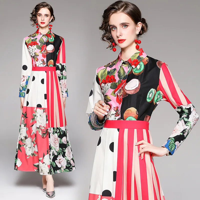 Fashion Womens Printed Dress 2021 Autumn Maxi Dress Long Sleeve High-end Trend Lady Dress Party Long Dresses