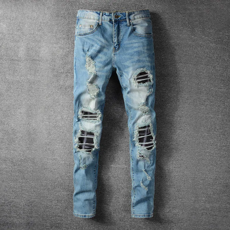 Streetwear américain mode hommes jean haute qualité élastique Slim Fit Stretch déchiré Denim pantalon détruit Hip Hop Punk pantalon