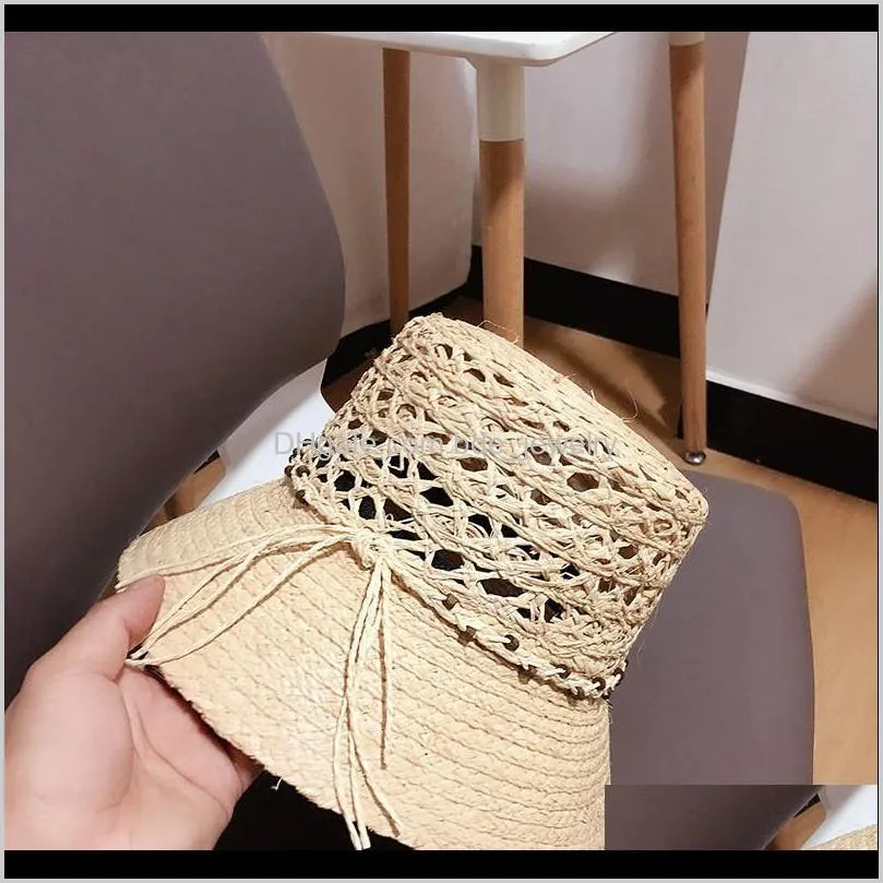 202104-2509228 summer handmade hollow out raffia grass light sodt lady sun cap women leisure holiday beach hat wide brim hats