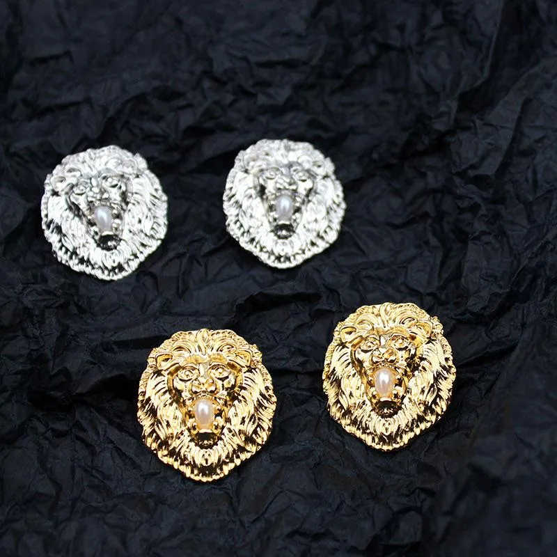 Stud Gold Silver Color Metal Lion Imitation Pearl Earrings 2021 Vintage Fashion Alloy Animal Earring For Women Party Jewelry